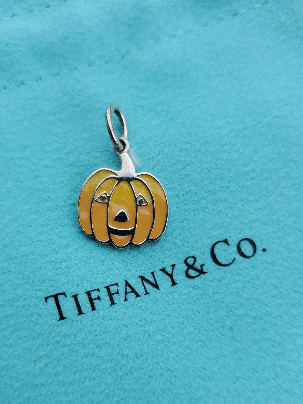 RARE Tiffany & Co. Enamel Pumpkin Jack-o-lantern Charm Pendant